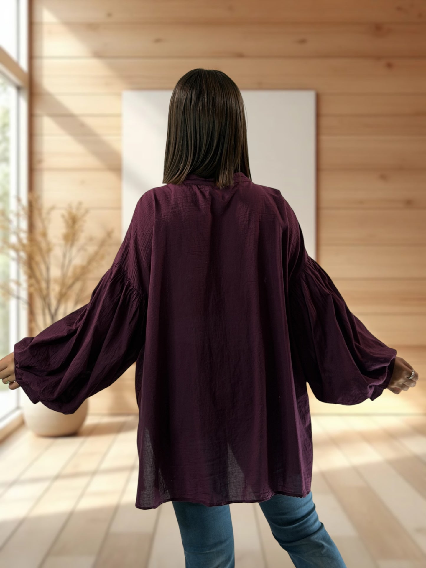 LILOU - BLOUSE BORDEAUX EN COTON JUSQU'A LA TAILLE 52