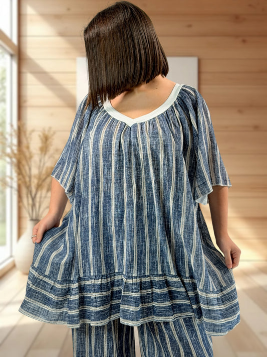 ROSETA  - TUNIQUE A RAYURE MARINE JUSQU'A LA TAILLE 56