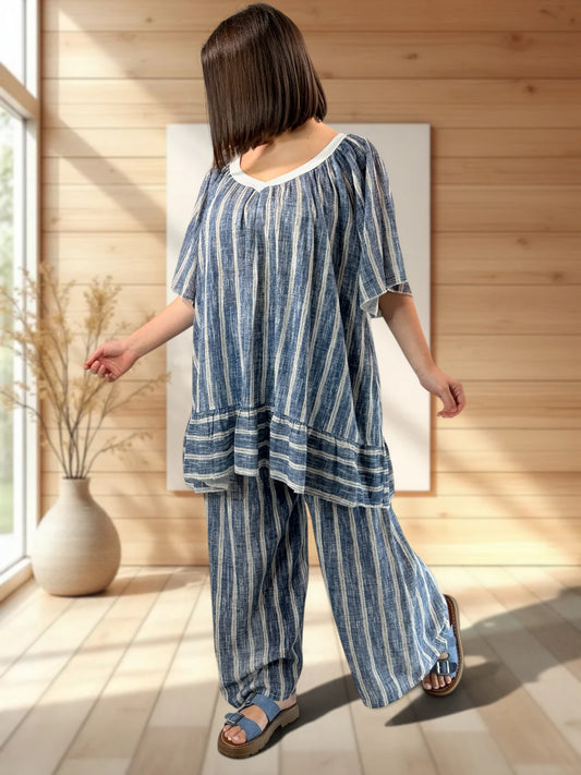 ROSETA  - TUNIQUE A RAYURE MARINE JUSQU'A LA TAILLE 56