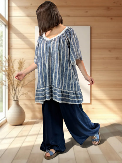 FLAVIO - PANTALON FLUIDE MARINE JUSQUA LA TAILLE 52/54