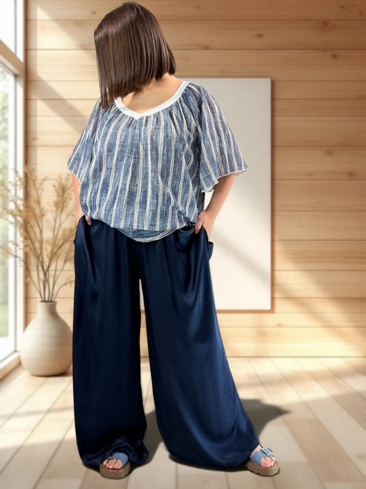 FLAVIO - PANTALON FLUIDE MARINE JUSQUA LA TAILLE 52/54