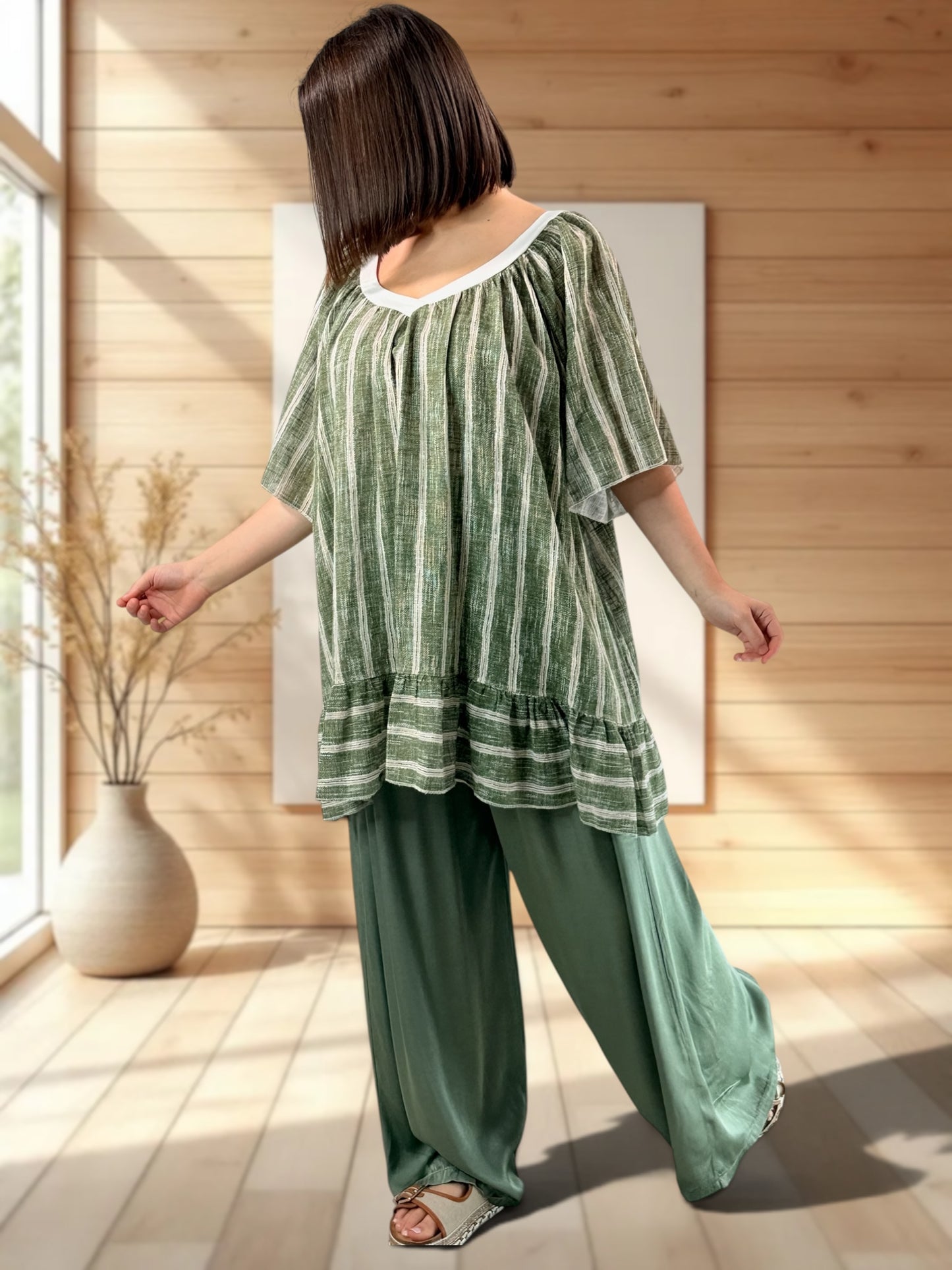FLAVIO - PANTALON FLUIDE  KAKI JUSQUA LA TAILLE 52/54