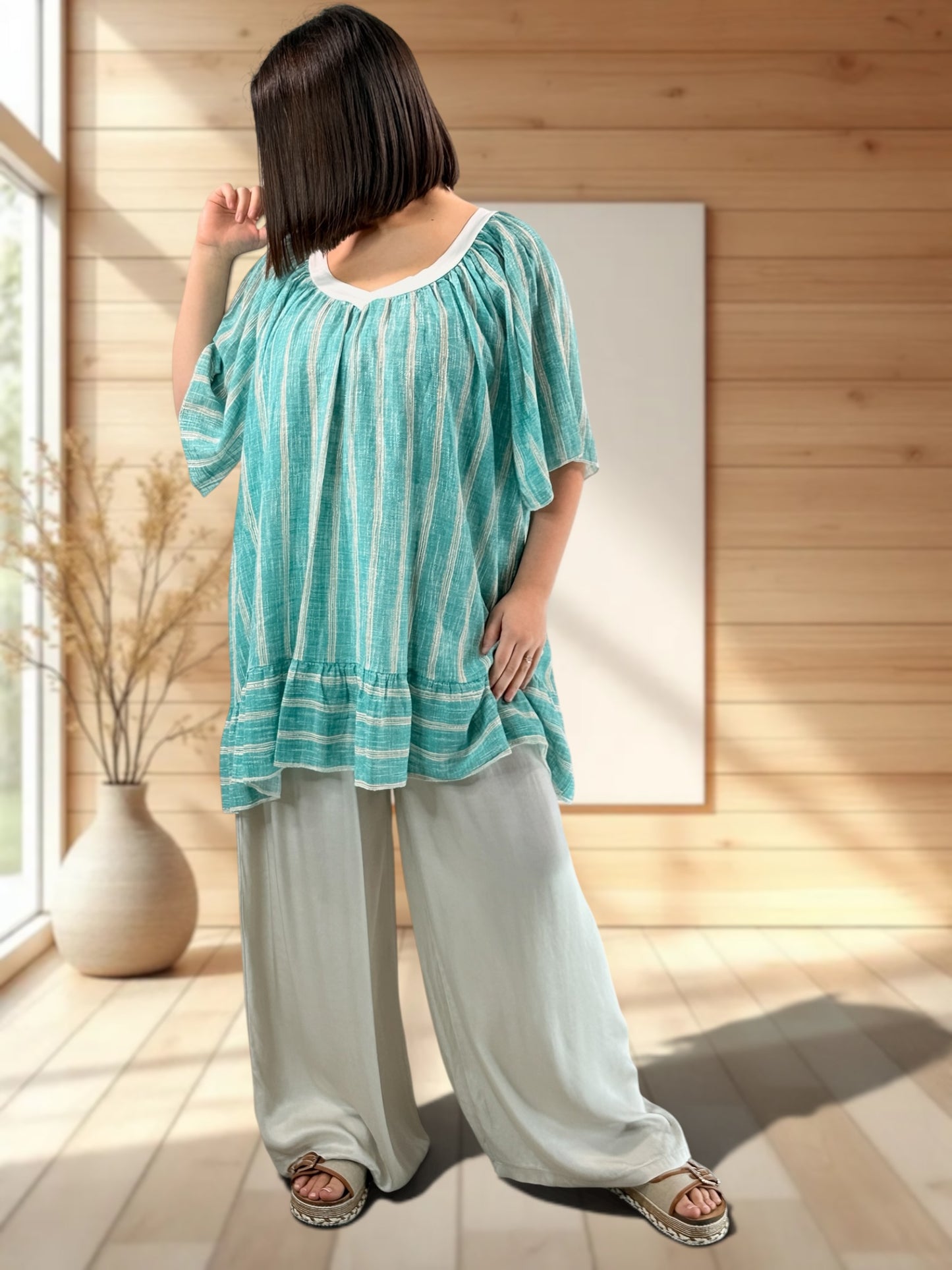 FLAVIO - PANTALON FLUIDE BEIGE JUSQUA LA TAILLE 52/54