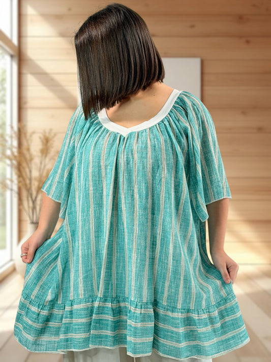 ROSETA  - TUNIQUE A RAYURE LAGON JUSQU'A LA TAILLE 56