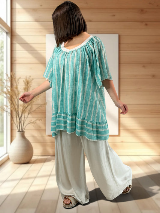 ROSETA  - TUNIQUE A RAYURE LAGON JUSQU'A LA TAILLE 56