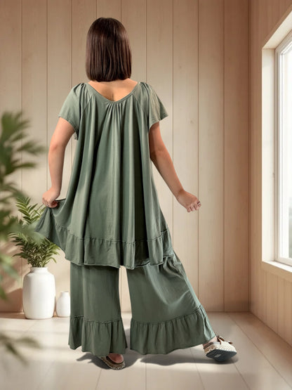 MADALENA  - ENSEMBLE KAKI TUNIQUE ET PANTALON JUSQU'A LA TAILLE 58