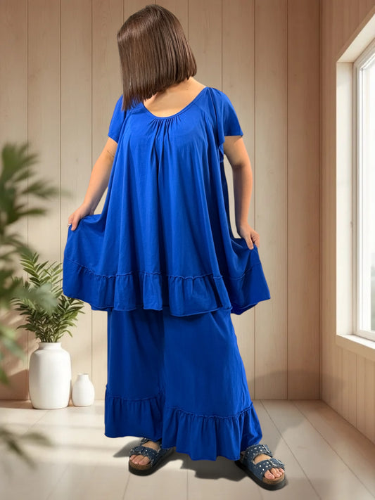 MADALENA  - ENSEMBLE BLEU TUNIQUE ET PANTALON JUSQU'A LA TAILLE 58