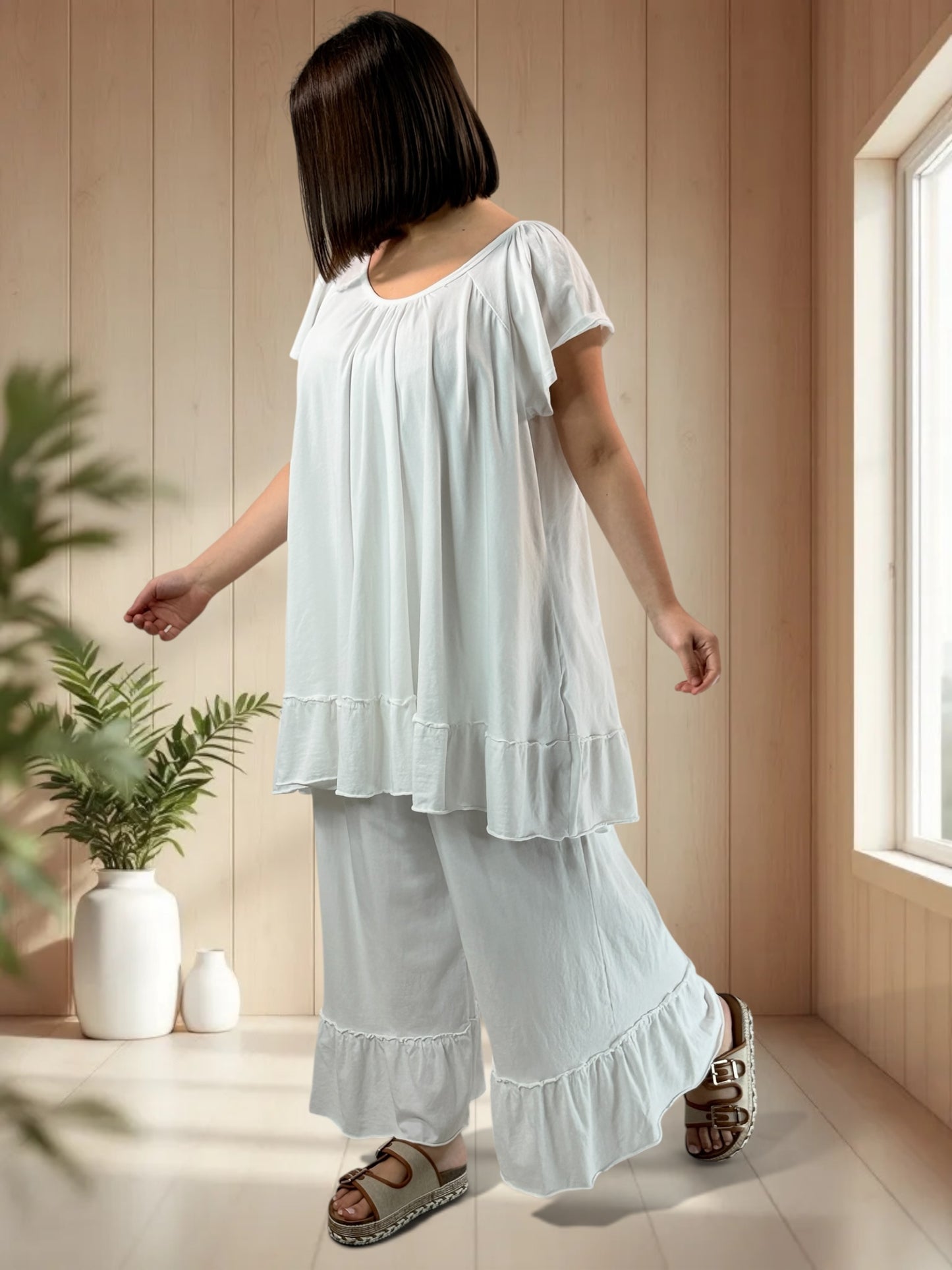 MADALENA  - ENSEMBLE BLANC TUNIQUE ET PANTALON JUSQU'A LA TAILLE 58