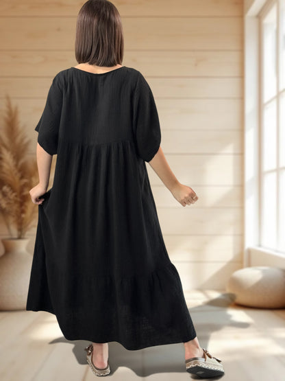 LAURETTE - ROBE LONGUE NOIRE EN GAZE DE COTON JUSQU'A LA TAILLE 54