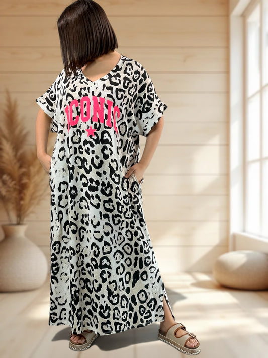 ZANZIBAR - ROBE LEOPARD NOIR JUSQU'A LA TAILLE 54/56