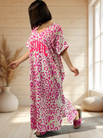 ZANZIBAR - ROBE LEOPARD FUCHSIA JUSQU'A LA TAILLE 54/56
