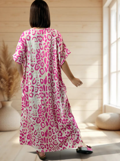 ZANZIBAR - ROBE LEOPARD FUCHSIA JUSQU'A LA TAILLE 54/56