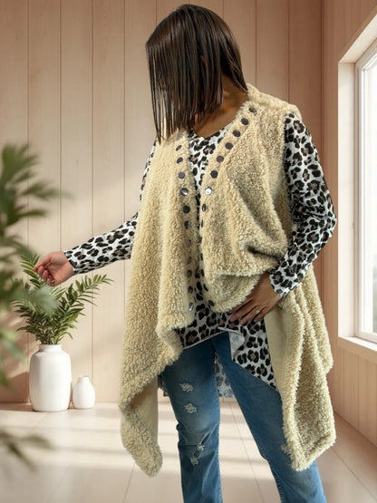 DOUDOU - GILET BEIGE EN MOUMOUTE JUSQU'A LA TAILLE 52/54