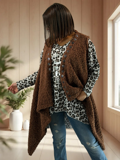 DOUDOU - GILET MARRON EN MOUMOUTE JUSQU'A LA TAILLE 52/54