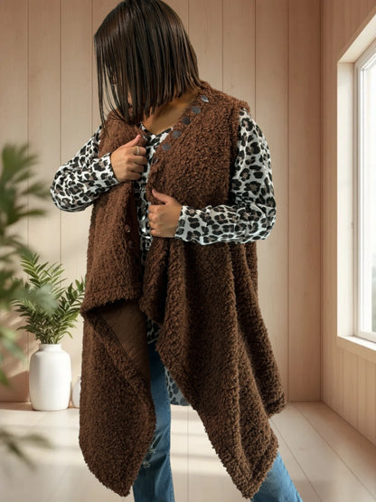 DOUDOU - GILET MARRON EN MOUMOUTE JUSQU'A LA TAILLE 52/54