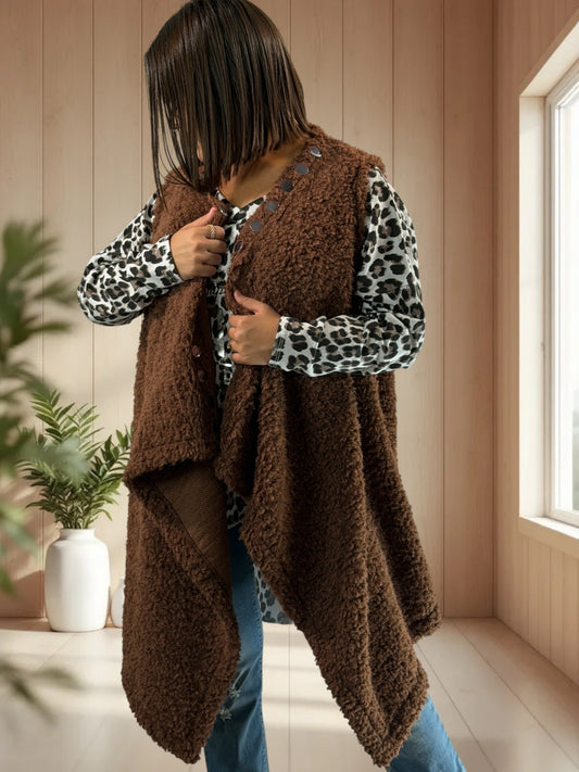DOUDOU - GILET MARRON EN MOUMOUTE JUSQU'A LA TAILLE 52/54