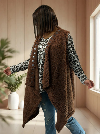 DOUDOU - GILET MARRON EN MOUMOUTE JUSQU'A LA TAILLE 52/54