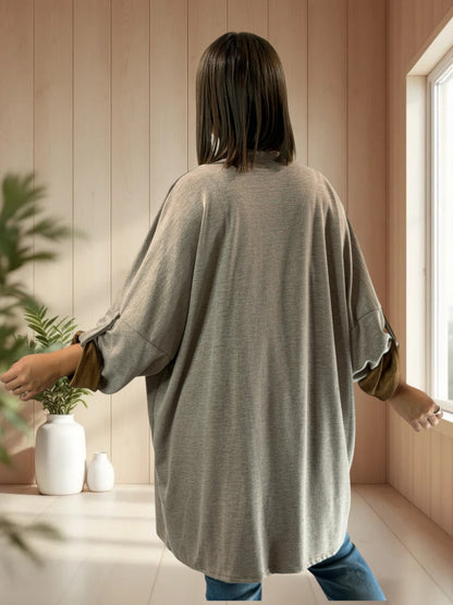 RITA - GILET OVERSIZE BEIGE AVEC COEURS DORES JUSQU'A LA TAILLE 56