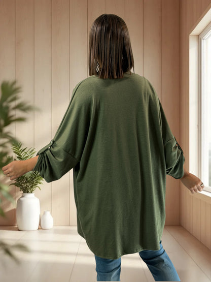 RITA - GILET OVERSIZE KAKI AVEC COEURS DORES JUSQU'A LA TAILLE 56