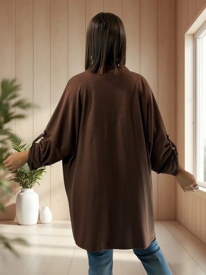 RITA - GILET OVERSIZE MARRON AVEC COEURS DORES JUSQU'A LA TAILLE 56