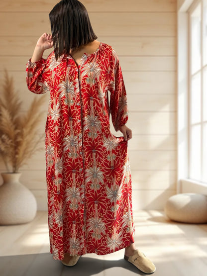 ROSANA - ROBE A MOTIF ROUGE JUSQU'A LA TAILLE 48