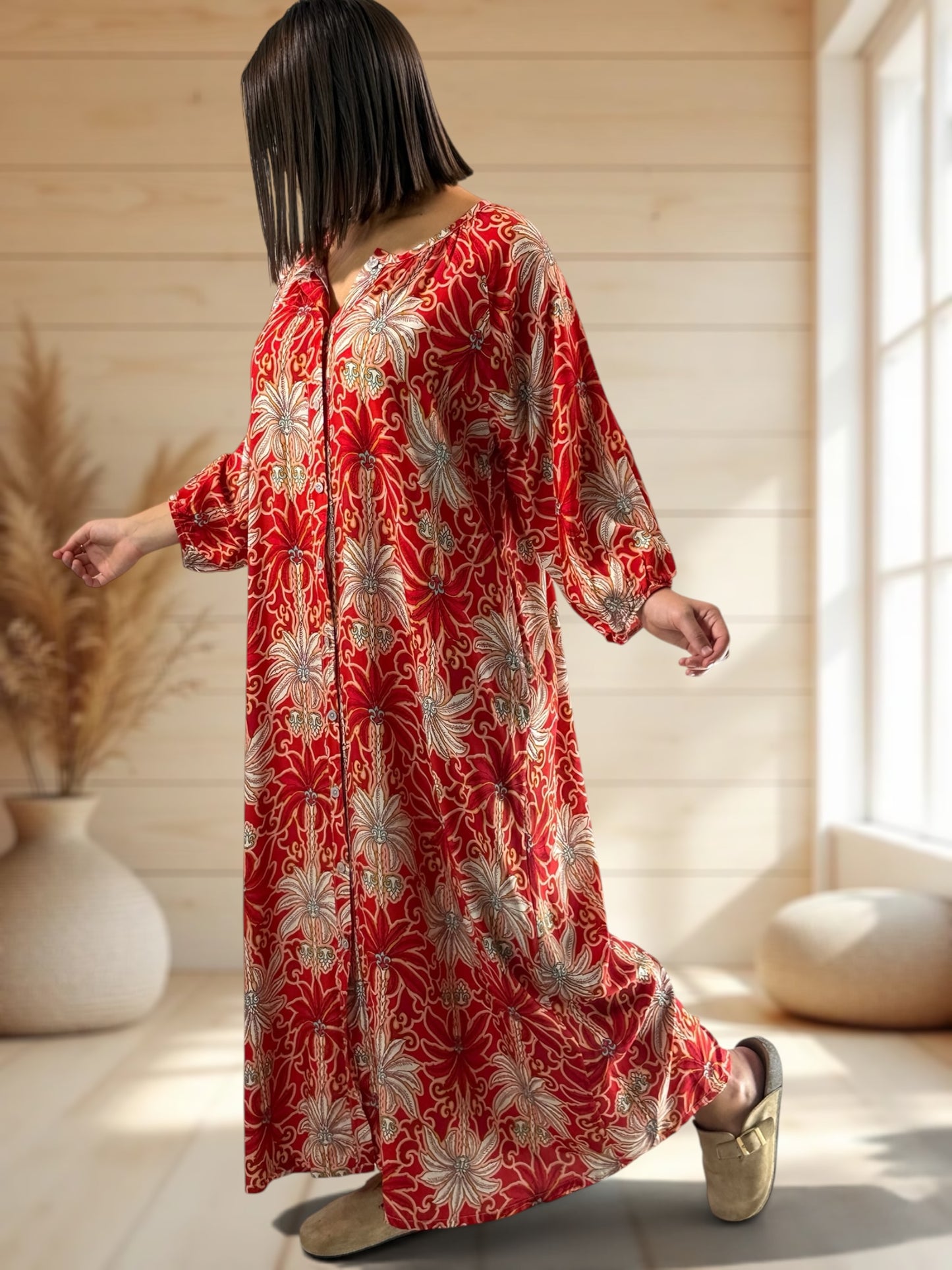 ROSANA - ROBE A MOTIF ROUGE JUSQU'A LA TAILLE 48