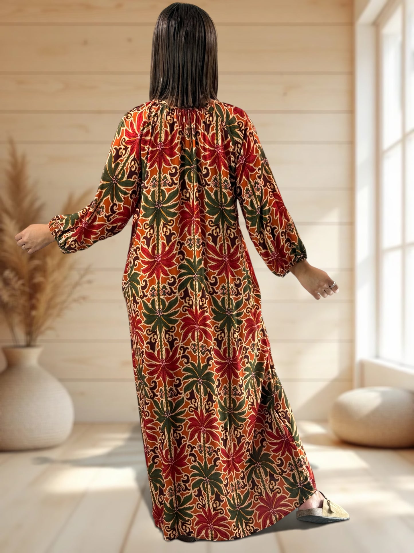 ROSANA - ROBE A MOTIF ROUX JUSQU'A LA TAILLE 48