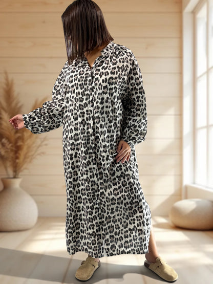 FELINE - ROBE LEOPARD EN COTON JUSQU'A LA TAILLE 50