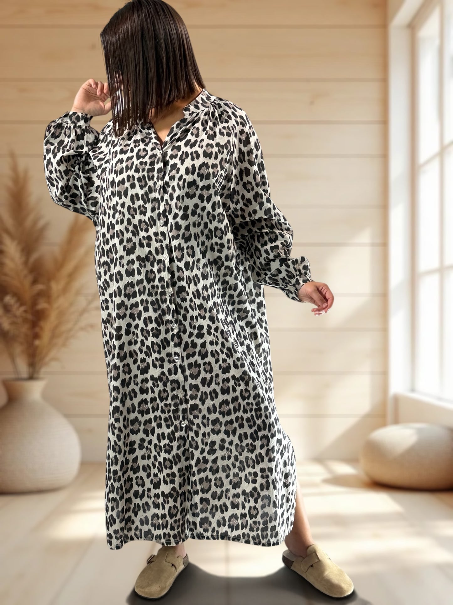 FELINE - ROBE LEOPARD EN COTON JUSQU'A LA TAILLE 50