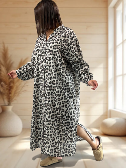 FELINE - ROBE LEOPARD EN COTON JUSQU'A LA TAILLE 50