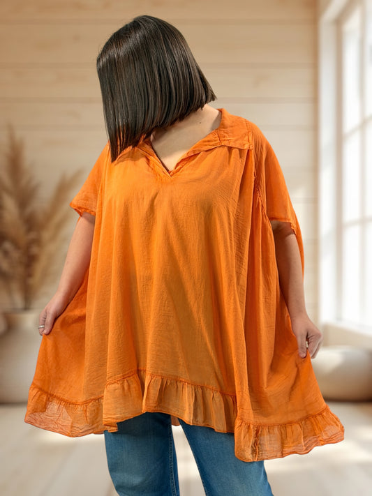 AROME  - TUNIQUE ORANGE EN COTON JUSQU'A LA TAILLE 56