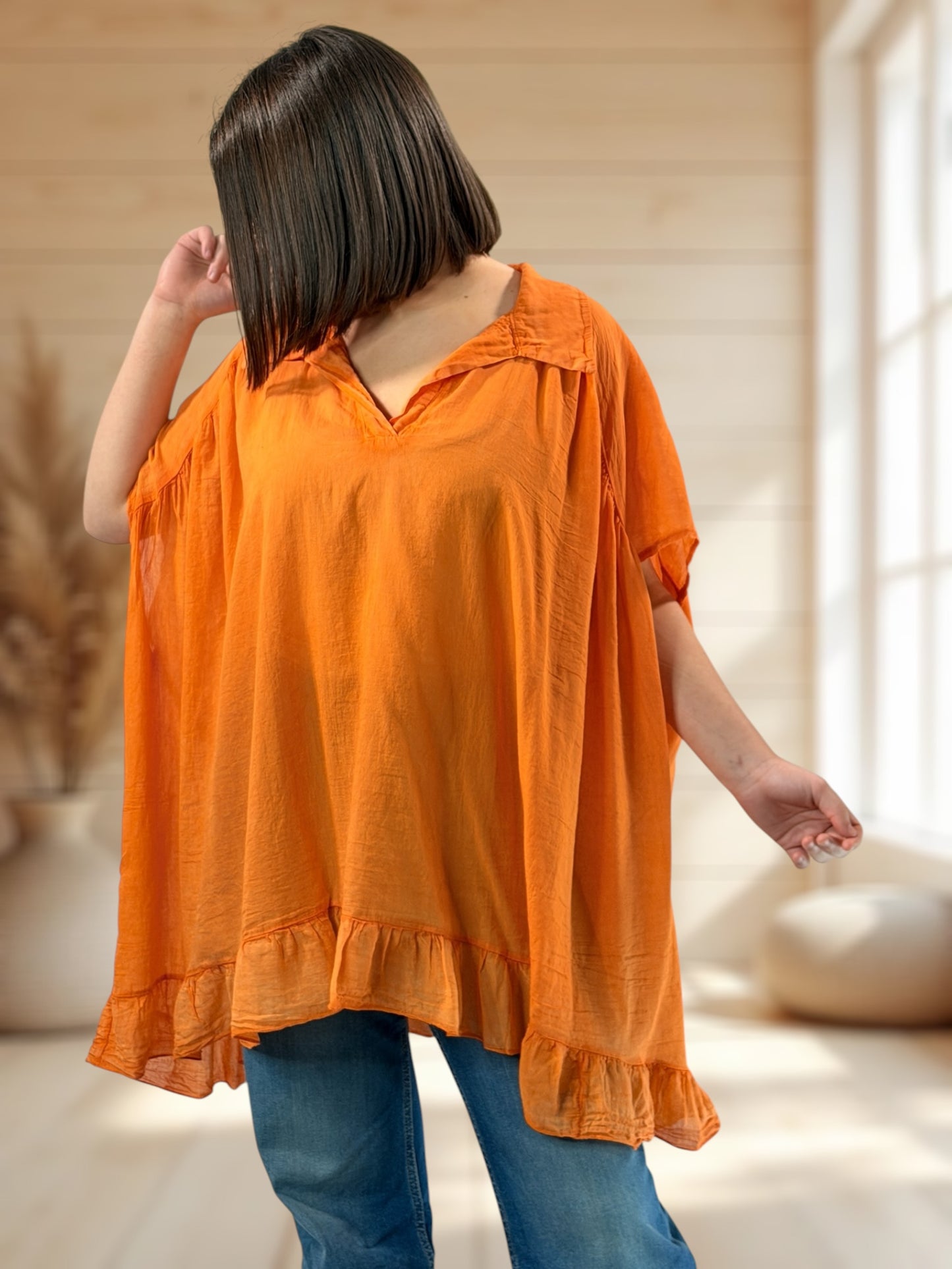 AROME  - TUNIQUE ORANGE EN COTON JUSQU'A LA TAILLE 56