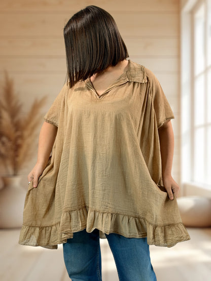 AROME  - TUNIQUE CAMEL EN COTON JUSQU'A LA TAILLE 56