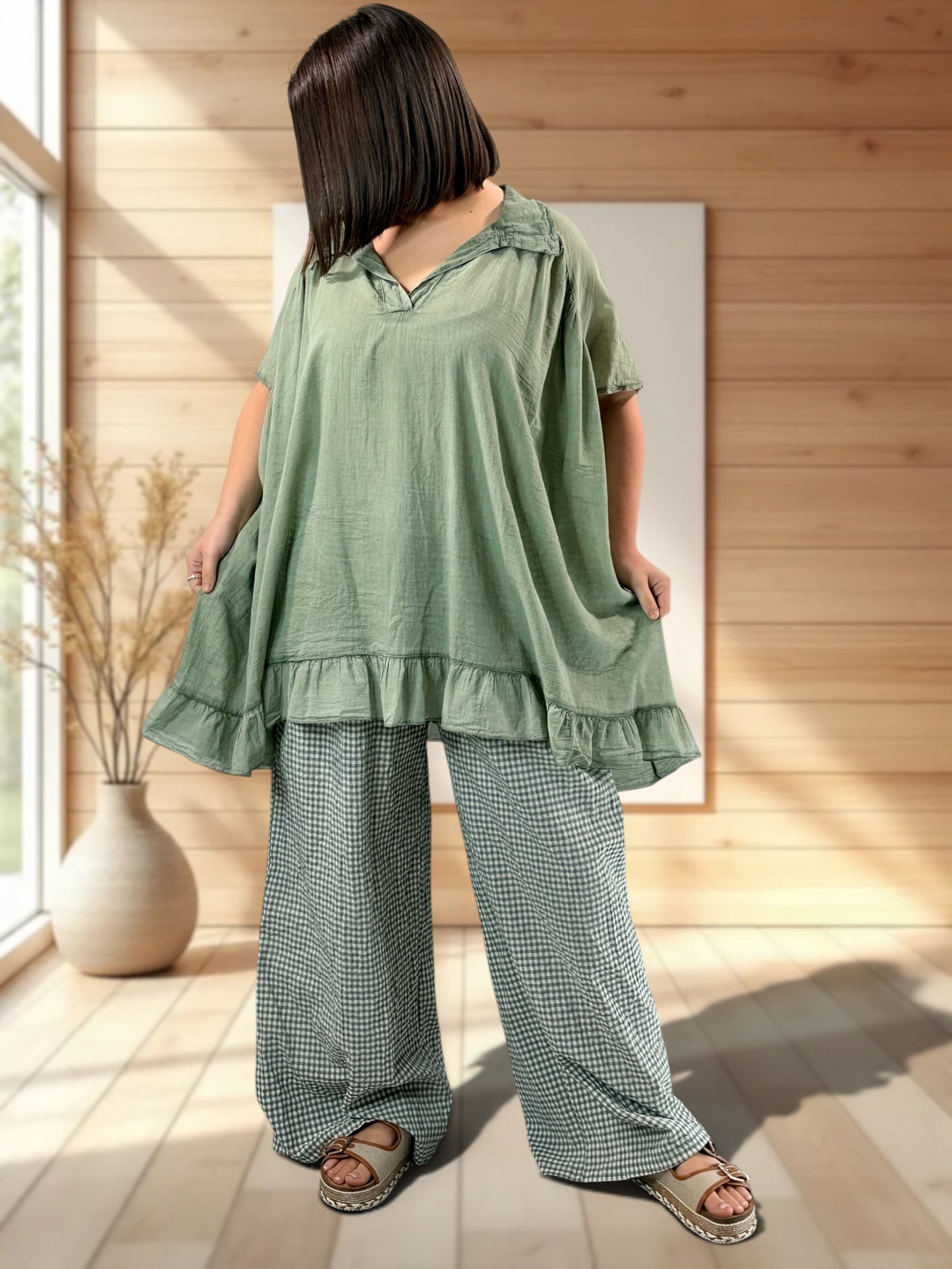 MANU - PANTALON VICHY KAKI JUSQUA LA TAILLE 52