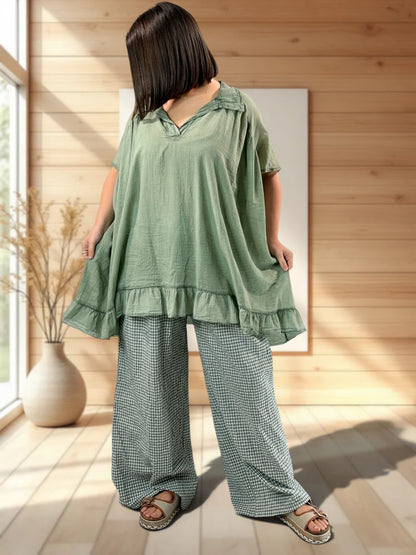 MANU - PANTALON VICHY KAKI JUSQUA LA TAILLE 52