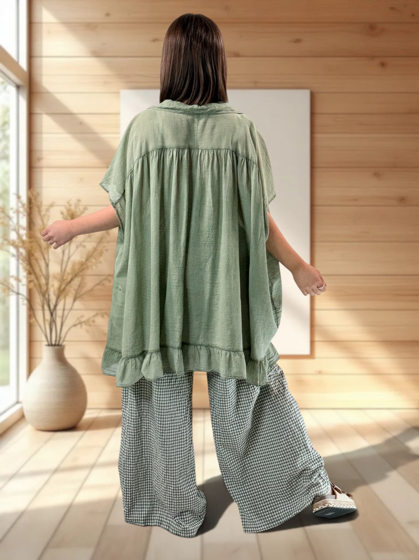 MANU - PANTALON VICHY KAKI JUSQUA LA TAILLE 52