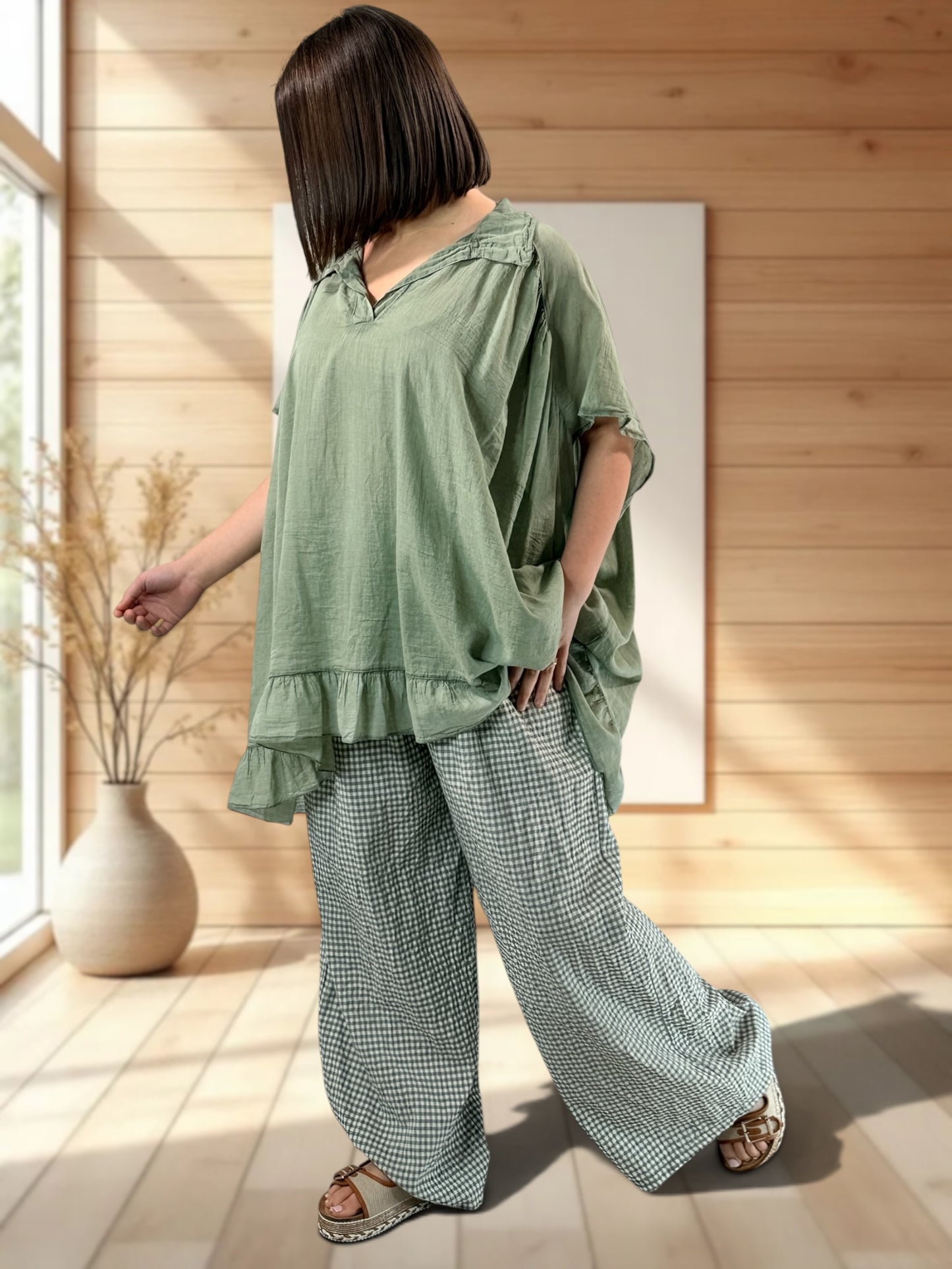 MANU - PANTALON VICHY KAKI JUSQUA LA TAILLE 52