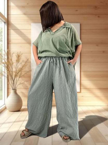 MANU - PANTALON VICHY KAKI JUSQUA LA TAILLE 52