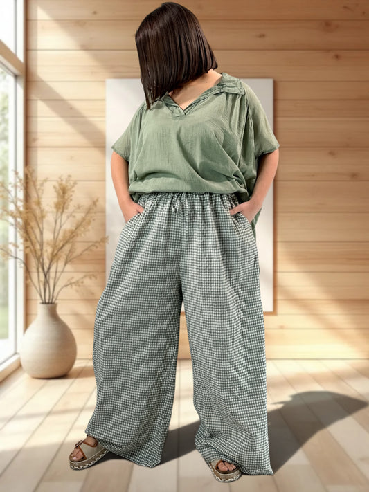 MANU - PANTALON VICHY KAKI JUSQUA LA TAILLE 52