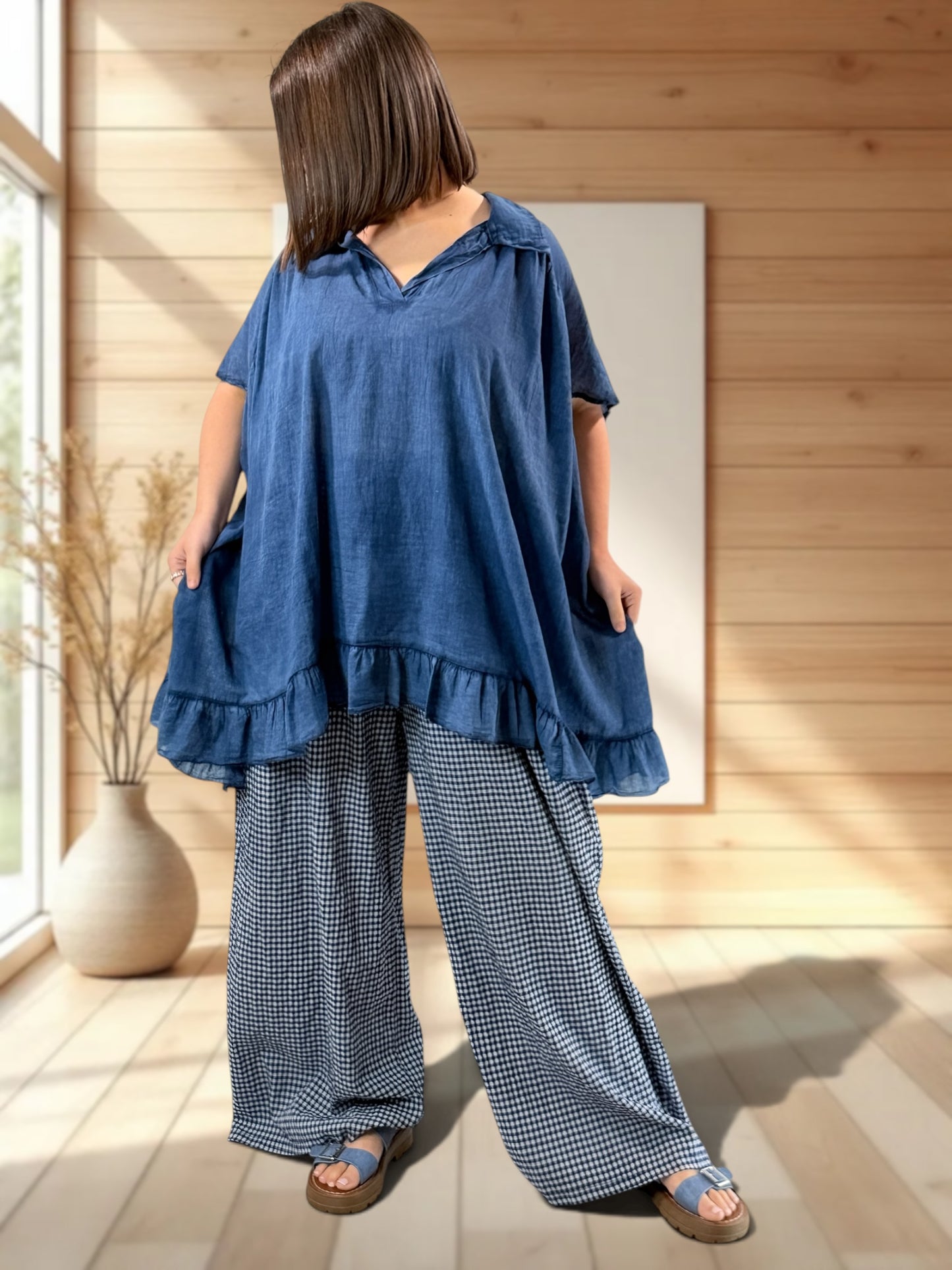 MANU - PANTALON VICHY MARINE JUSQUA LA TAILLE 52