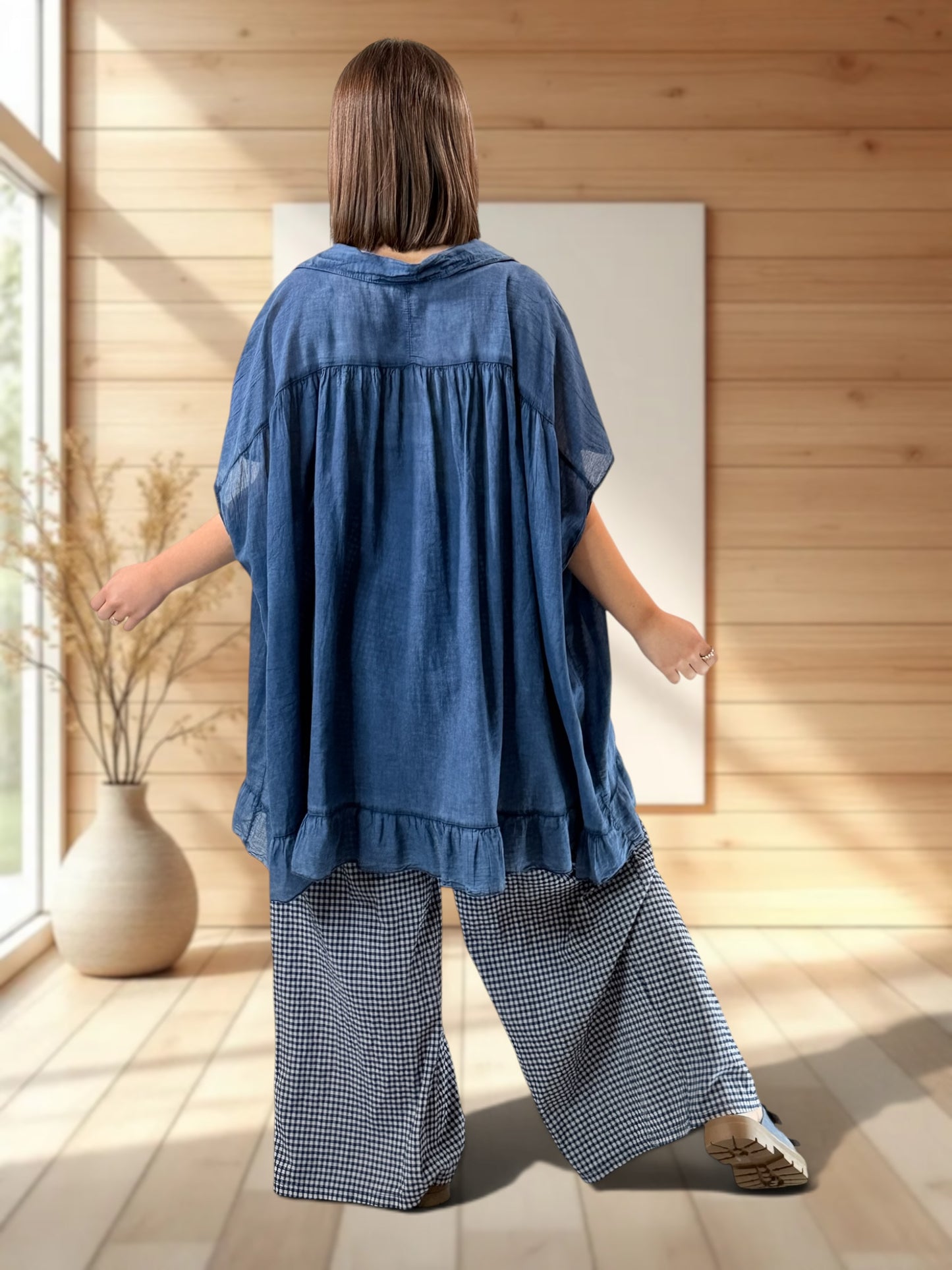 MANU - PANTALON VICHY MARINE JUSQUA LA TAILLE 52