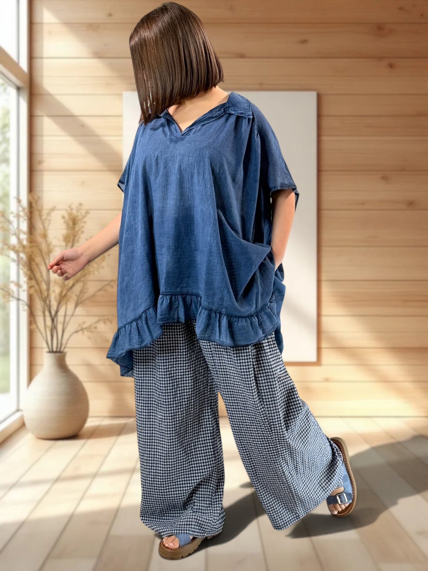 MANU - PANTALON VICHY MARINE JUSQUA LA TAILLE 52