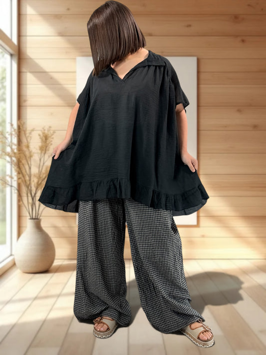 MANU - PANTALON VICHY NOIR JUSQUA LA TAILLE 52