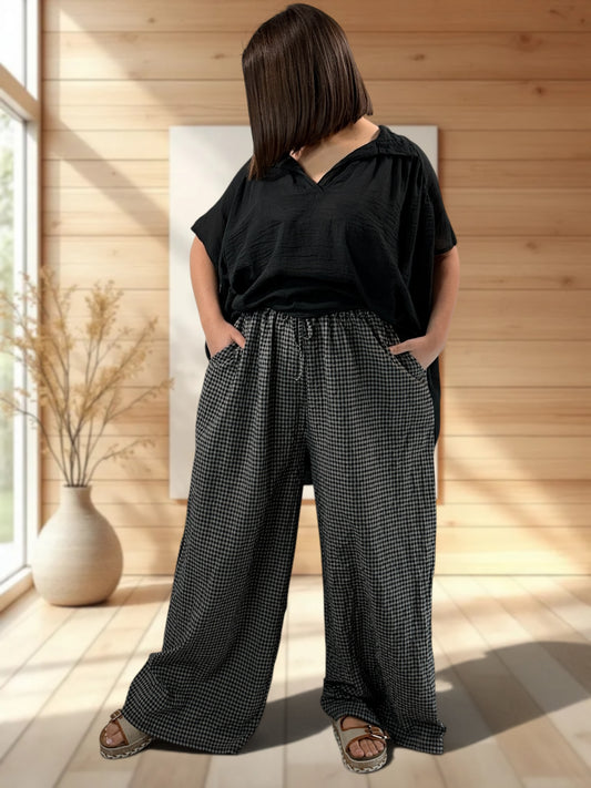 MANU - PANTALON VICHY NOIR JUSQUA LA TAILLE 52