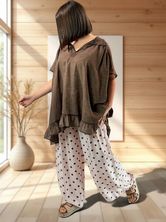 ALESSIO - PANTALON ROSE A POIS JUSQUA LA TAILLE 52