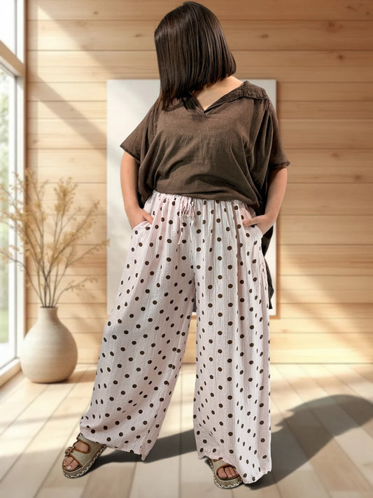 ALESSIO - PANTALON ROSE A POIS JUSQUA LA TAILLE 52