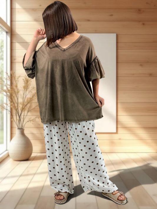 ALESSIO - PANTALON BLANC A POIS JUSQUA LA TAILLE 52