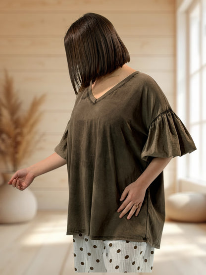 JIMMY - TEE-SHIRT OVERSIZE MARRON JUSQU'A LA TAILLE 54