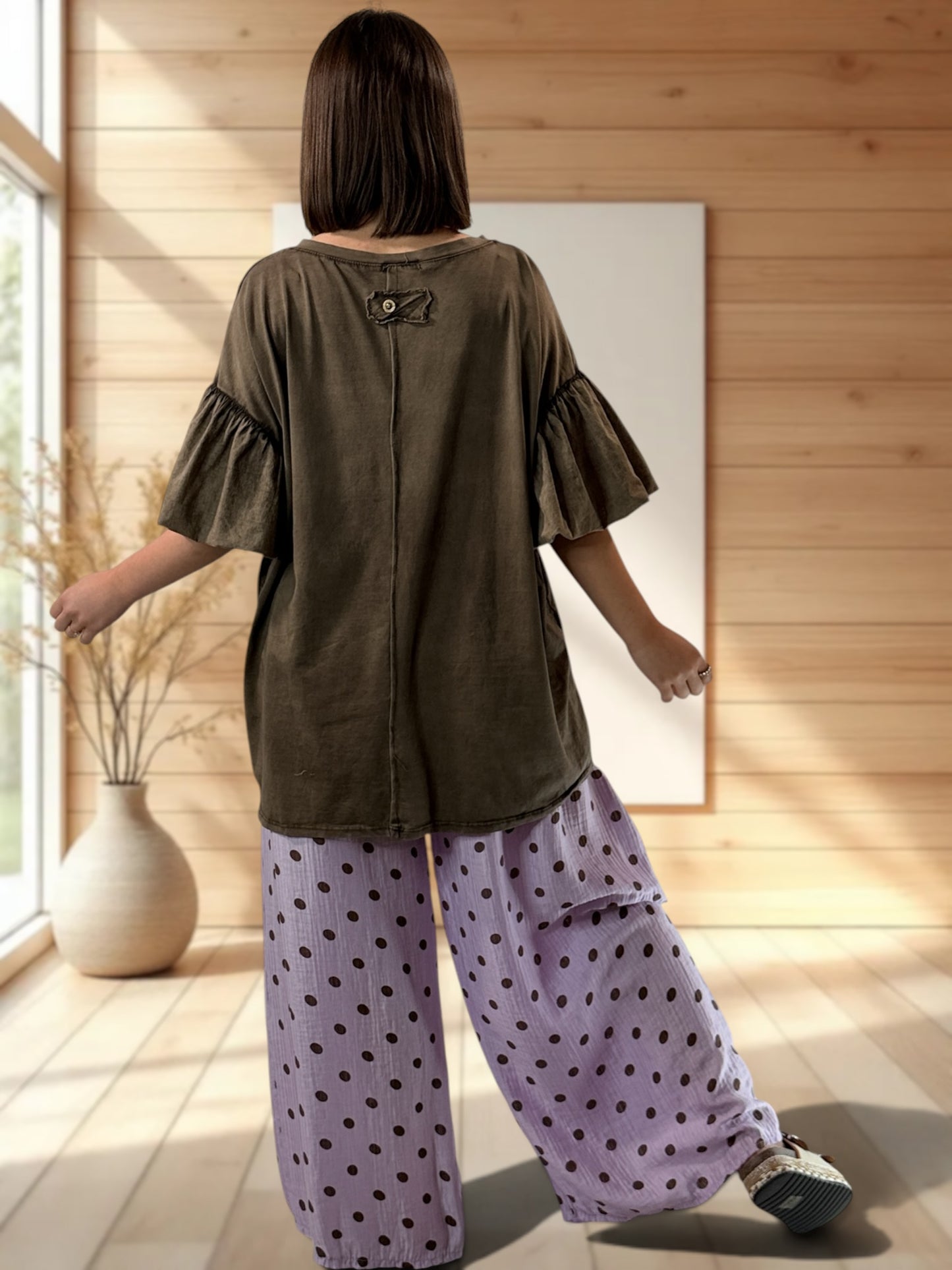 ALESSIO - PANTALON LILAS A POIS JUSQUA LA TAILLE 52