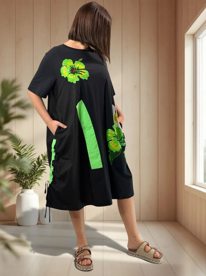 GIORGIA - ROBE NOIRE A MOTIF PAILLETTE JUSQU'A LA TAILLE 48/50